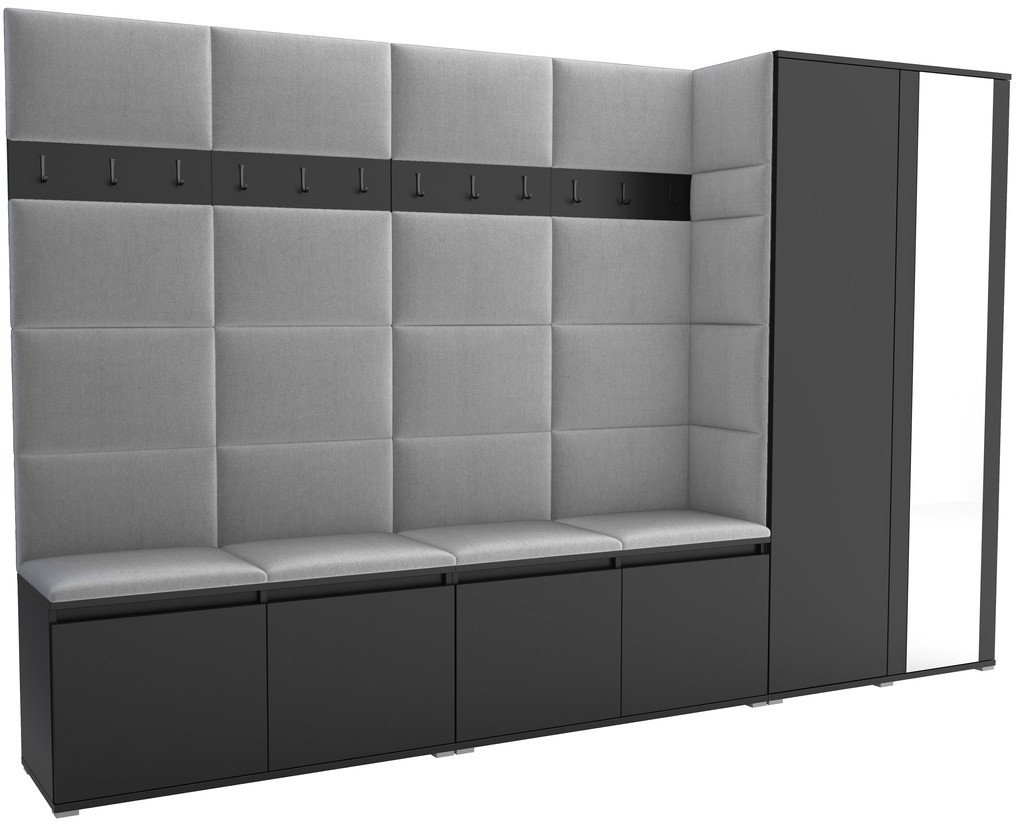 Tapicerowana garderoba Noris V z lustrem - czarny + tkanina Trinity 32