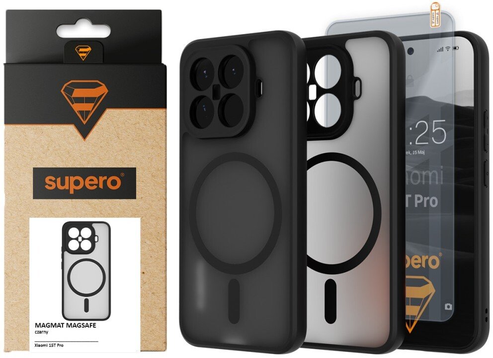 SUPERO Etui matowe Magmat MagSafe do Xiaomi 15T Pro, czarny + szkło
