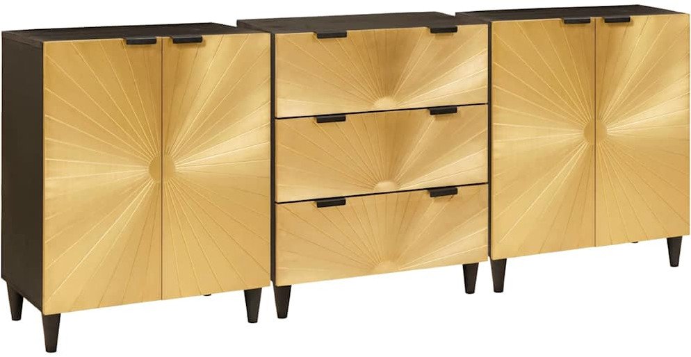 vidaXL Bufet 3 pcs Czarny i złoto 60 x 33 x 75 cm lite drewno mango