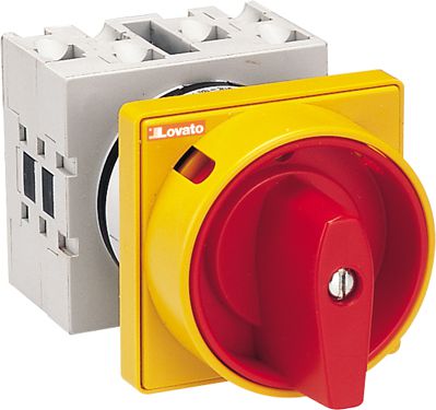 Lovato Electric Łącznik krzywkowy 0-1 4P 32A do wbudowania z pokrętłem żółto/czerwonym blokowany kłódką (GX3292U25)