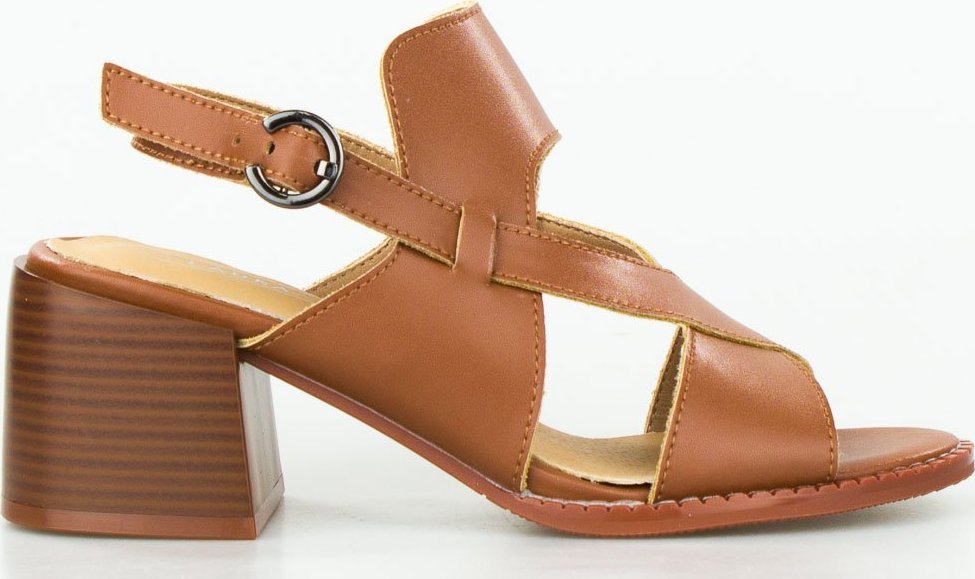 Laura Fiore Sandały na klocku z paskiem brązowe Laura La.Fi-39