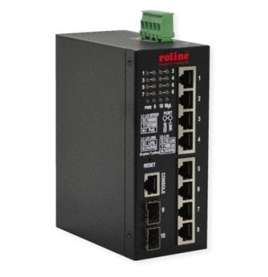 10-portowy przełącznik gigabitowy ROLINE (8x RJ45+2x SFP) Layer2 PoE+ Smart Managed, 240W