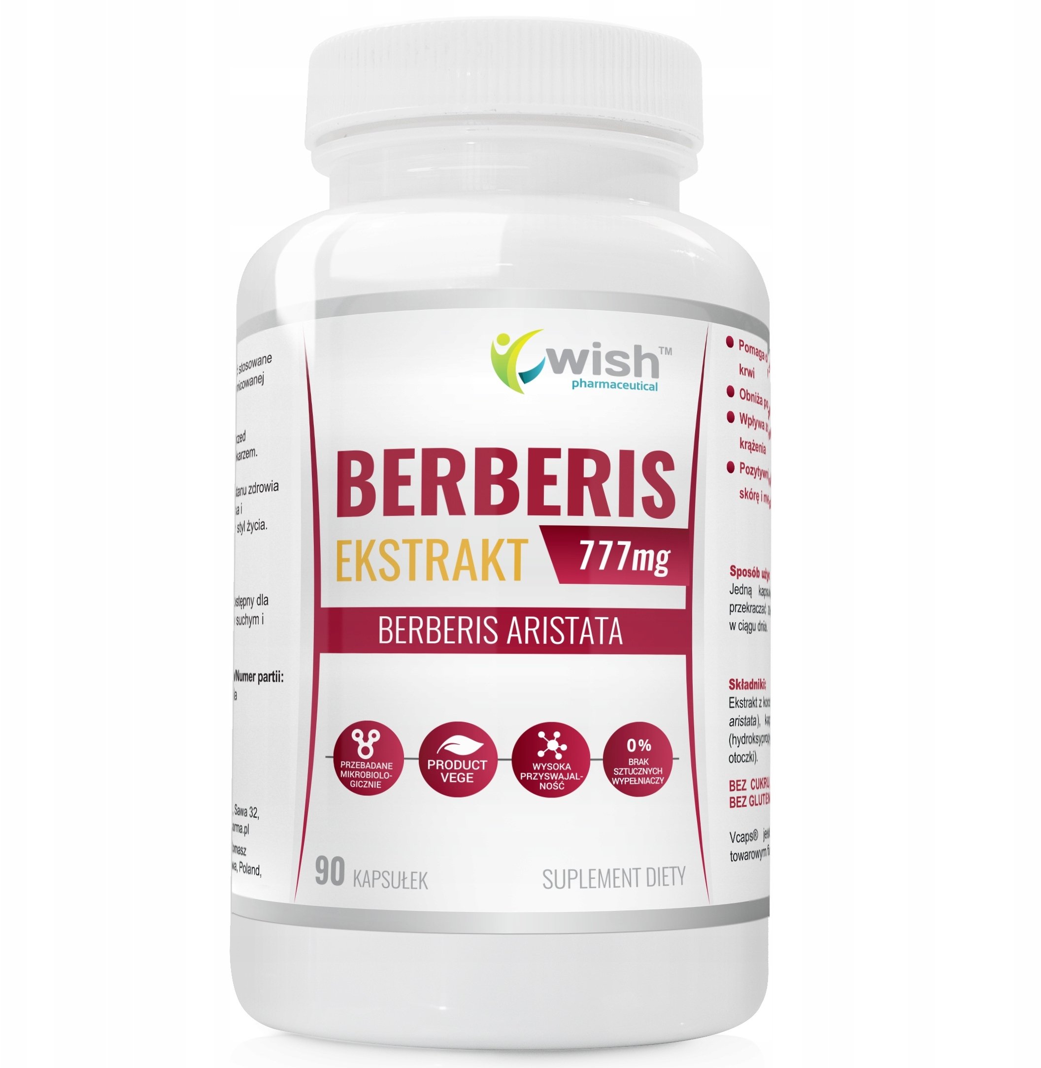 WISH PHARMACEUTICAL_Berberis Ekstrakt 777mg suplement diety 90 kapsułek