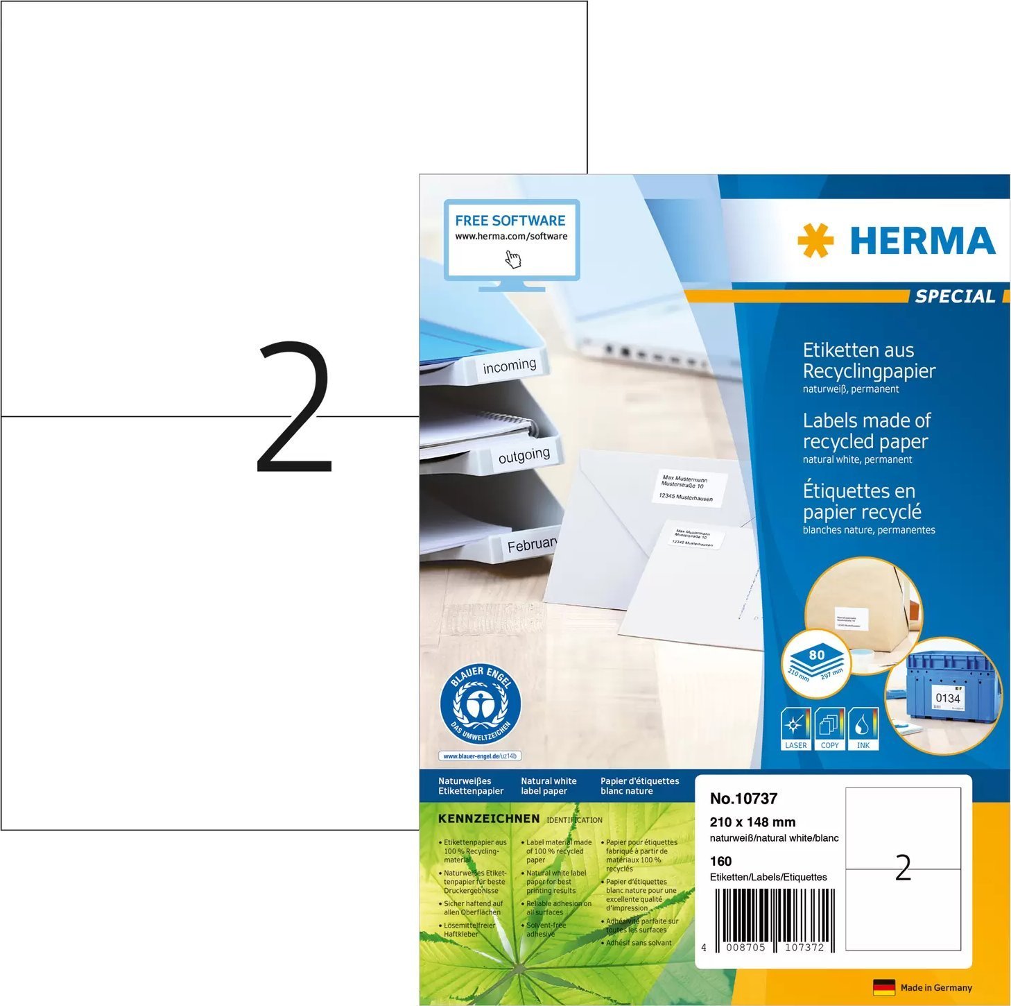Herma HERMA Etiketten A4 210x148 mm Rec.Blauer Engel 160 St.