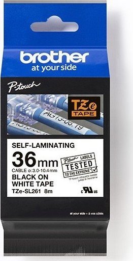 Brother Brother oryginalny taśma do drukarek etykiet, Brother, TZE-SL261, czarny druk/biały podkład, laminowane, 8m, 36mm