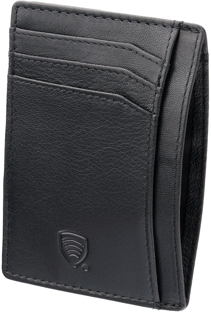 Cienkie skórzane etui na karty zbliżeniowe RFID (Czarny mat) Uniwersalny