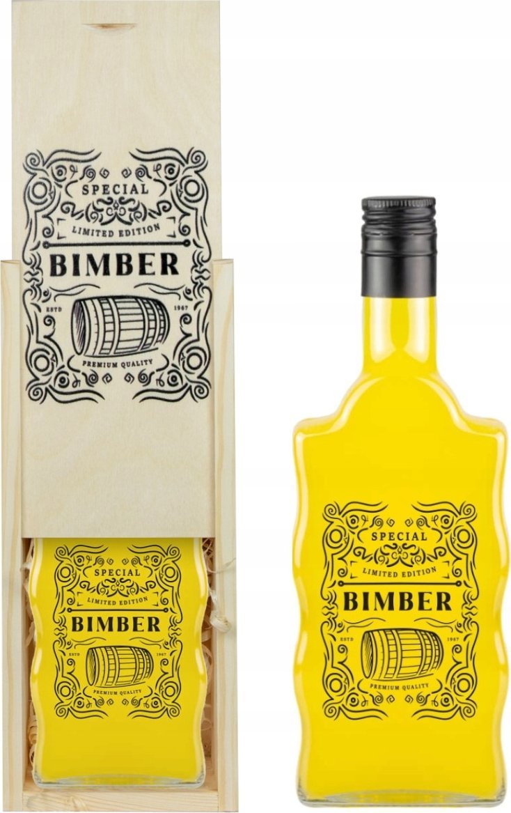 SKRZYNKA DREWNIANA + butelka FALA BIMBER prezent