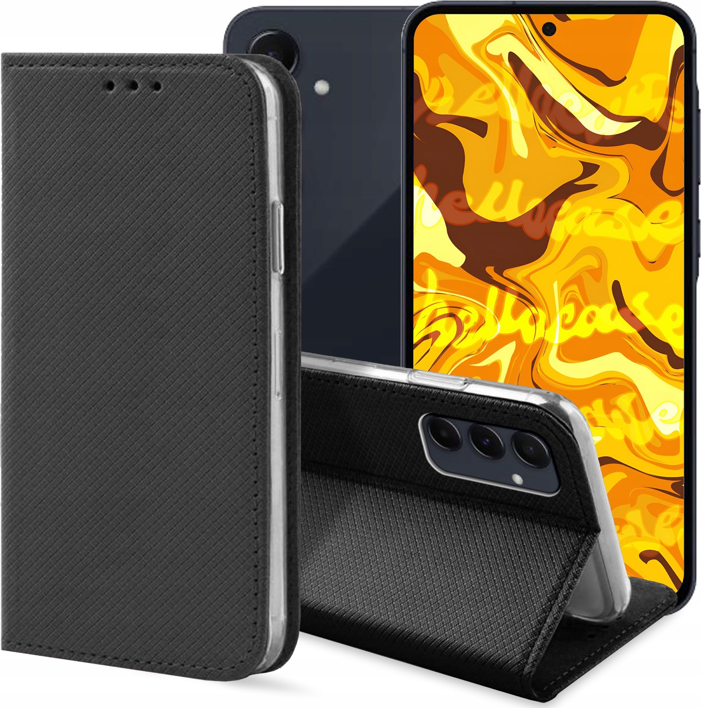 Hello Case ETUI Z KLAPKĄ DO SAMSUNG GALAXY A55 5G CZARNE ZAMYKANE MAGNETYCZNE KABURA