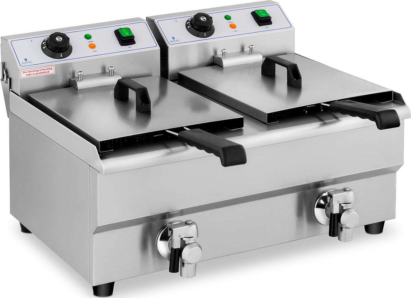 Royal Catering Frytownica podwójna gastronomiczna elektryczna z kranem 230 V 2 x 3000W 2 x 10 L