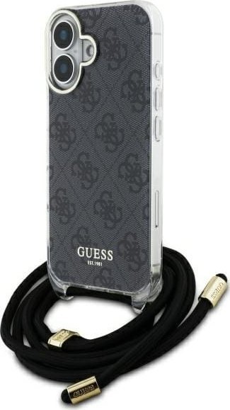 Guess Guess GUHCP16SHC4SEK iPhone 16 6.1" czarny/black hardcase Crossbody Cord 4G Print