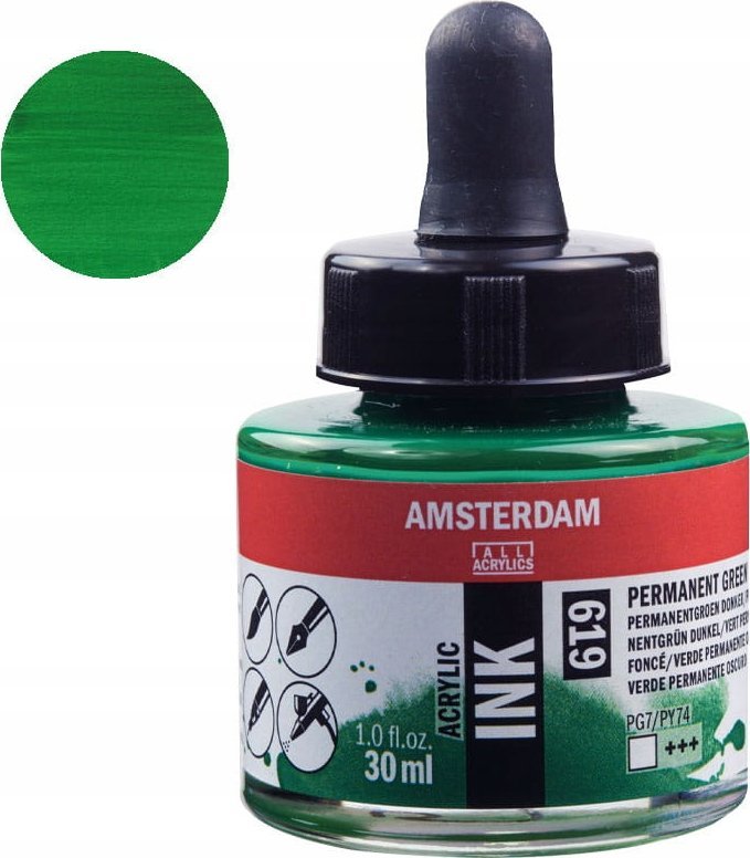Artequipment Amsterdam Acrylic Ink Bottle Permanent Green Deep 619