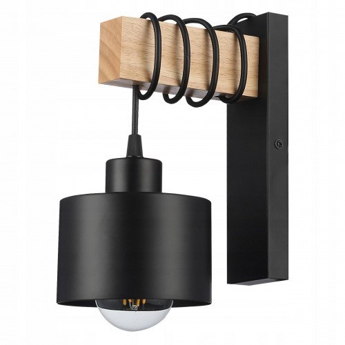 Kinkiet ścienny ruchomy E27 lampa DREWNO wewnętrzna ścienna LED czarny