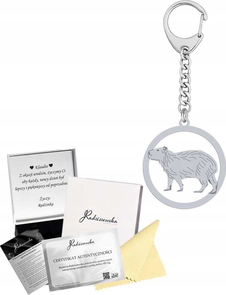 Radziszewska Jewellery Brelok do kluczy Kapibara SREBRO 925 Prezent Stal Nierdzewna GRAWER GRATIS
