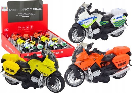 LeanToys Motocykl Sportowy z Napędem Frykcyjnym 3 Wzory Żółty Pomarańczowy Biały