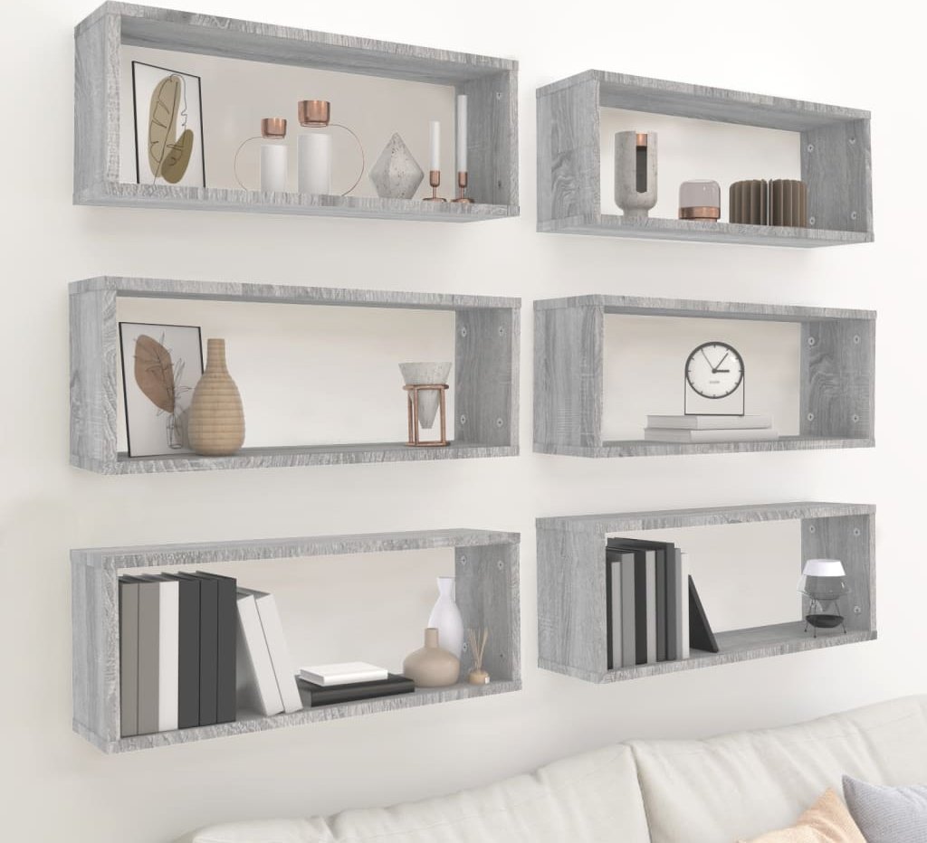 vidaXL vidaXL Półki ścienne, 6 szt., szary dąb sonoma, 60x15x23 cm