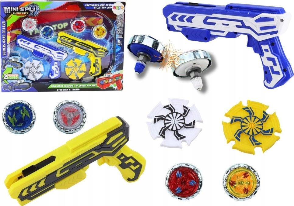 LeanToys Zestaw Pistoletów Wyrzutnia 4 Metalowe Krążki Niebieski Żółty Światła