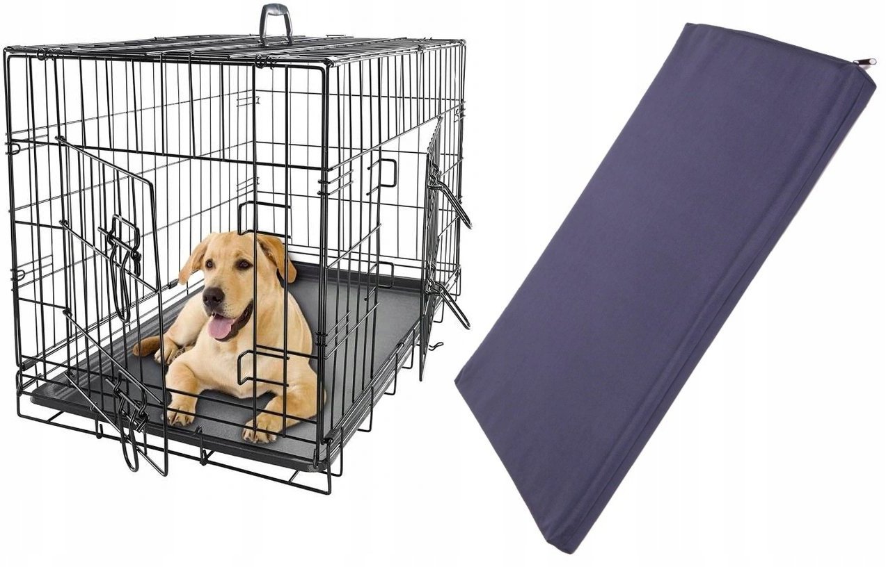 Metalowa Klatka Kennelowa, Transporter dla Psa L + MATERAC z KODURY dla psa