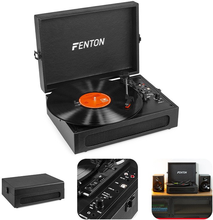 Gramofon Fenton Gramofon w walizce RP118B wejście/wyjście BT czarny one size