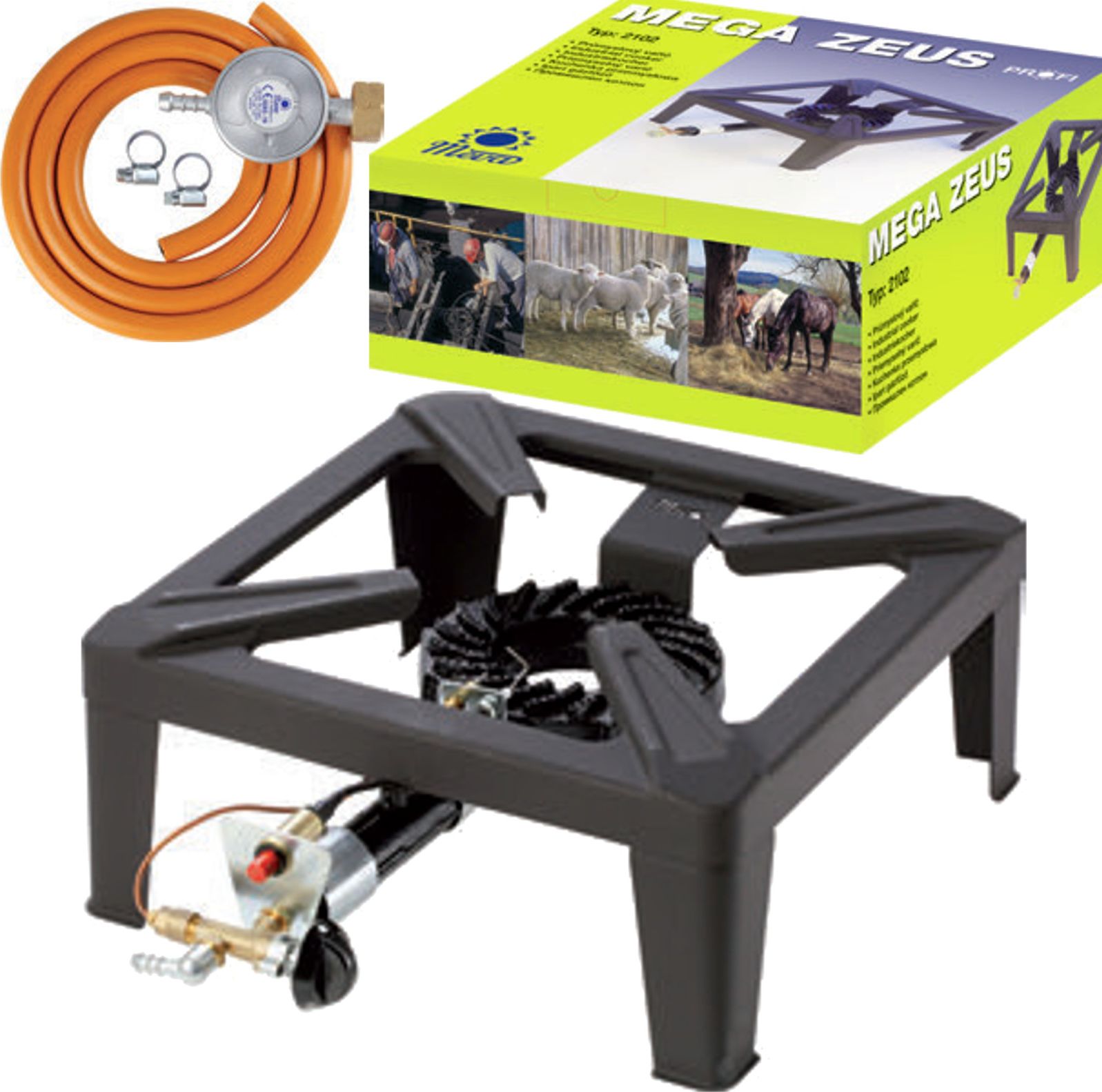 Meva Kuchenka gazowa przemysłowa taboret MEGA ZEUS 7kW 40x40cm z płomiennikiem i piezo zapalnikiem