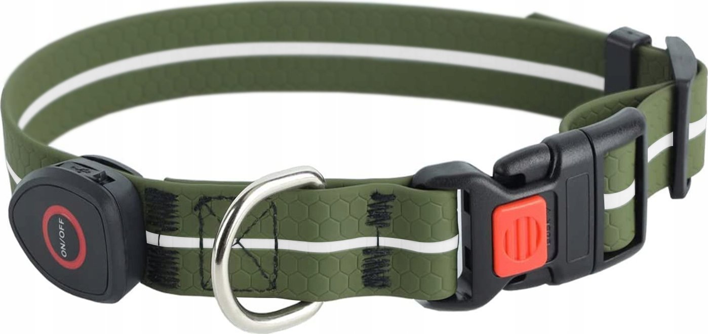 Obroża z kolorową iluminacją LED dla średnich i dużych psów, ciemno zielona