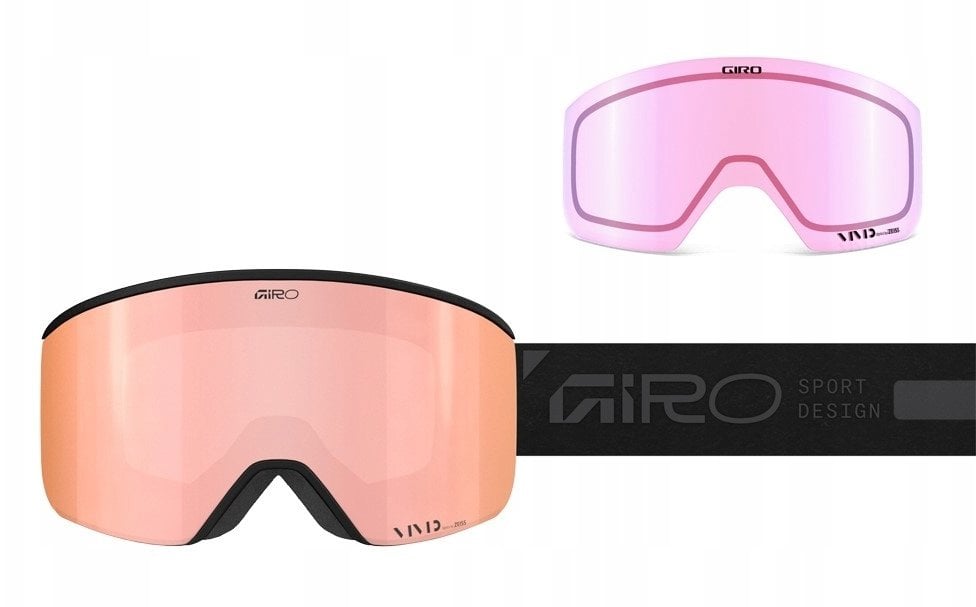 Giro Gogle zimowe damskie ELLA BLACK RAILS (Cylindrical) (Lustrzana szyba kolorowa VIVID-Carl Zeiss ROSE GOLD 19-42% S2 + VIVID INFRARED 43-79% S1)