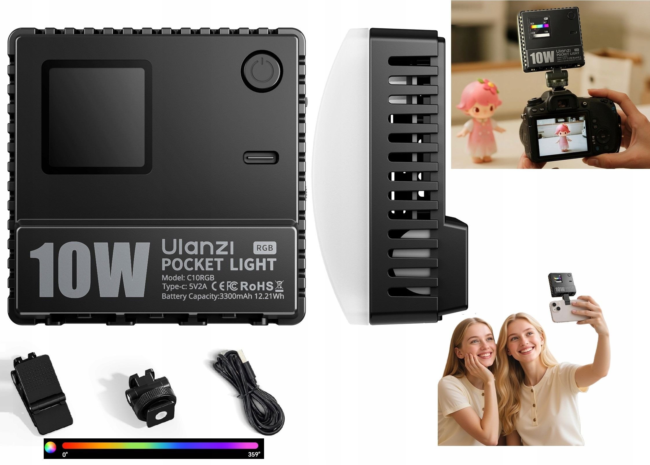 Lampa Led 10w Video 1800k-9000k Light Do Aparatu Telefonu / Ulanzi C10rgb Rgb