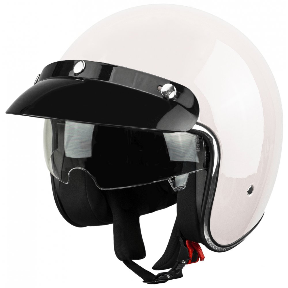 Bili Bike Kask na skuter motocyklowy otwarty z daszkiem BB 588 -przyciemniona blenda XL biały