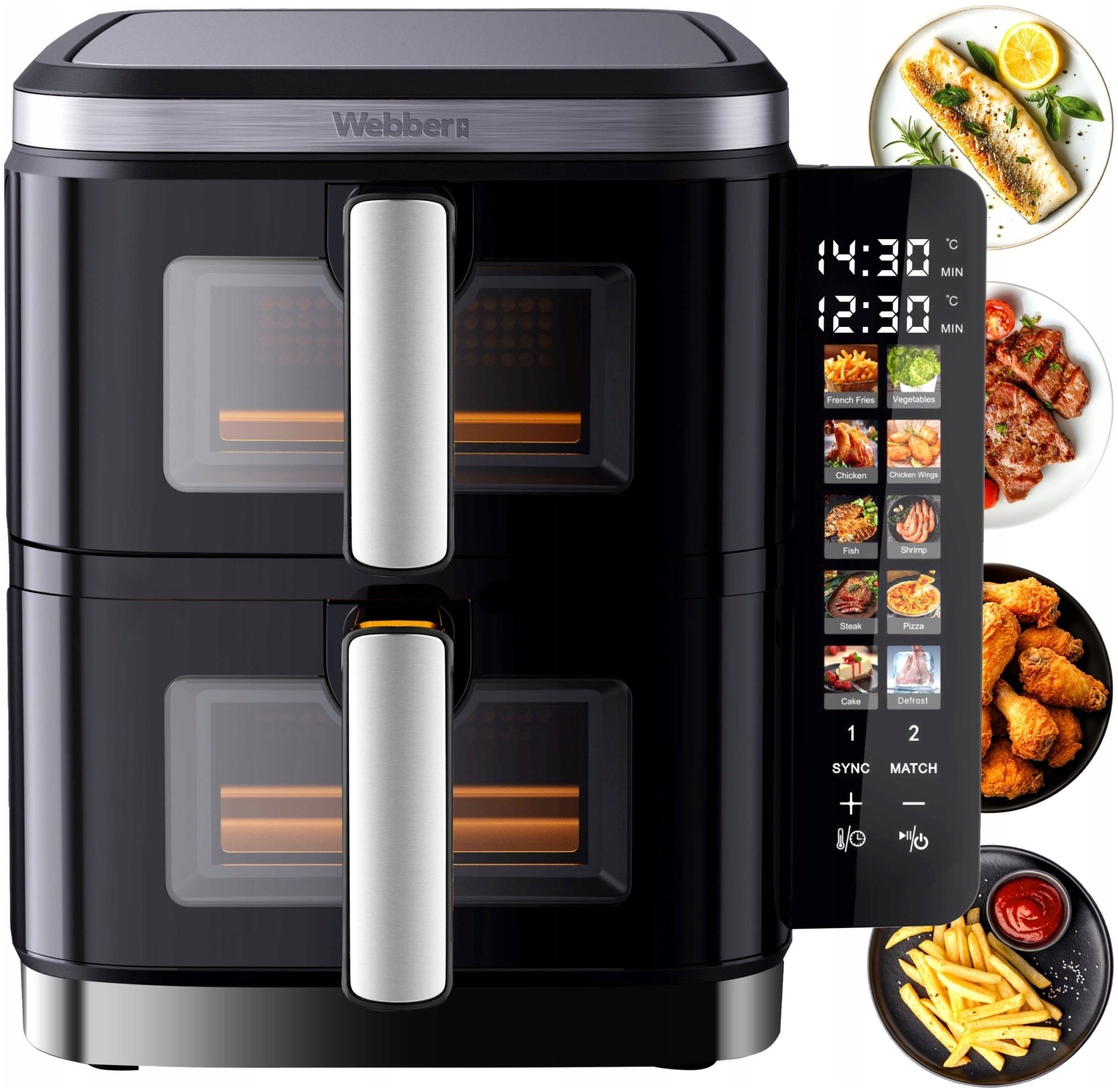 FRYTKOWNICA PODWÓJNA PIONOWA BEZTŁUSZCZOWA AIR FRYER 2800W 11L XXL WEBBER