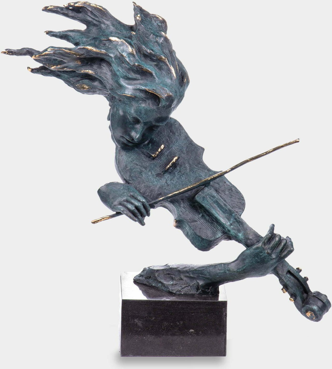 rzezbyzbrazu Modernistyczna Skrzypaczka Patyna Rzeźba z Brązu