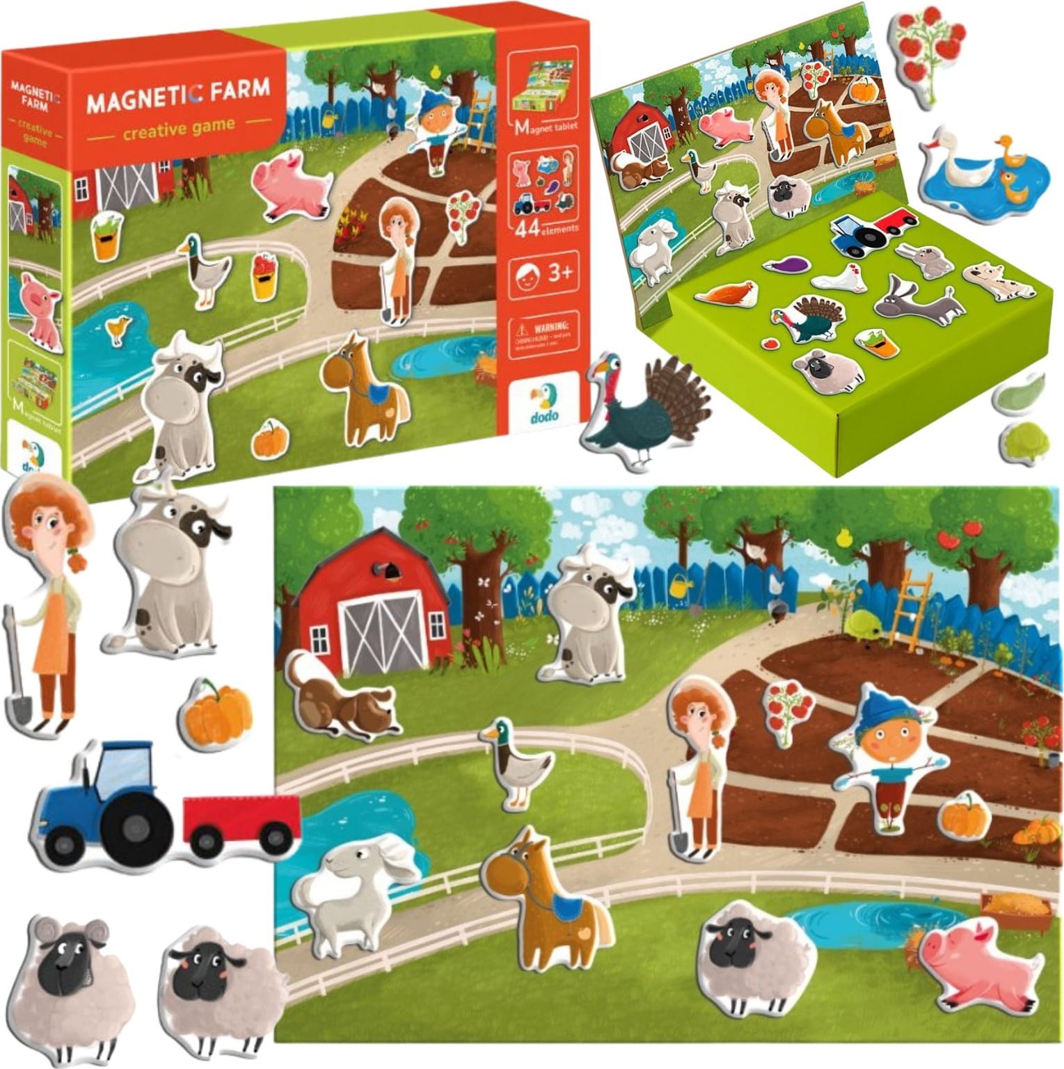 GRA MAGNETYCZNA "FARMA" MEGA ZESTAW TABLICA MAGNETYCZNA 44 ELEMENTY MAGNESY