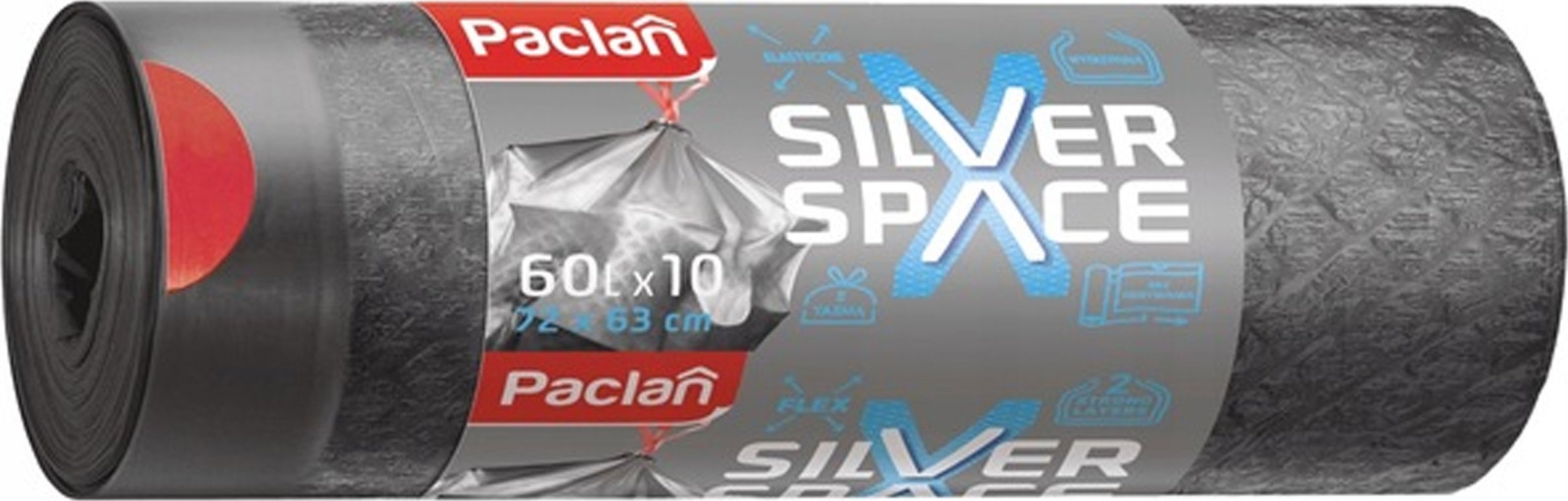 OsramWorki na Śmieci z taśmą Paclan Silver Space mocne elastyczne 60L - 10 sztuk