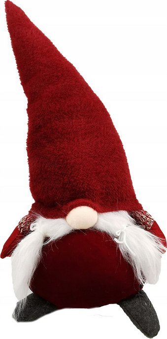Dekoracja świąteczna kontrast Mikołaj skrzat gnom świąteczny siedzący 70cm czerwony