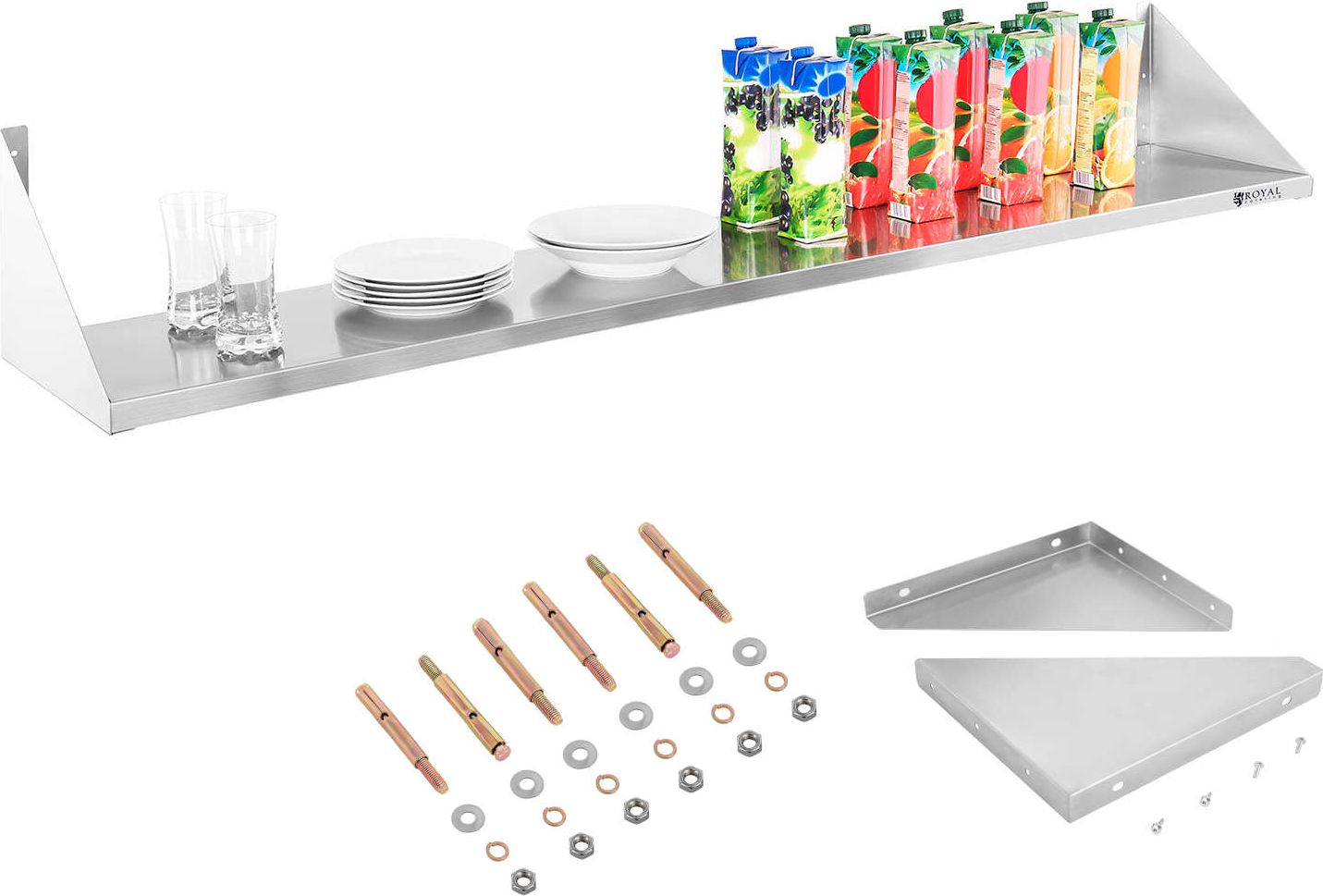 Royal Catering Półka ścienna wisząca stalowa nierdzewna pojedyncza 180cm Półka ścienna wisząca stalowa nierdzewna pojedyncza 180cm