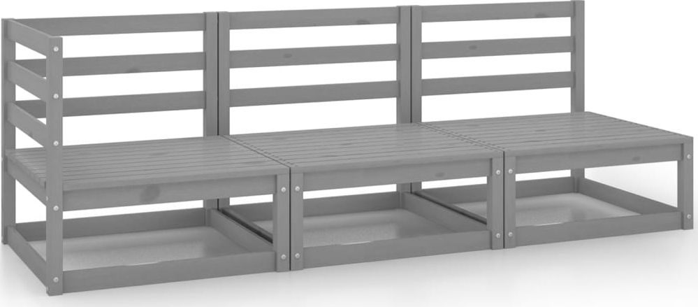 vidaXL 3-cz. zestaw mebli wypoczynkowych do ogrodu, szary, sosnowy