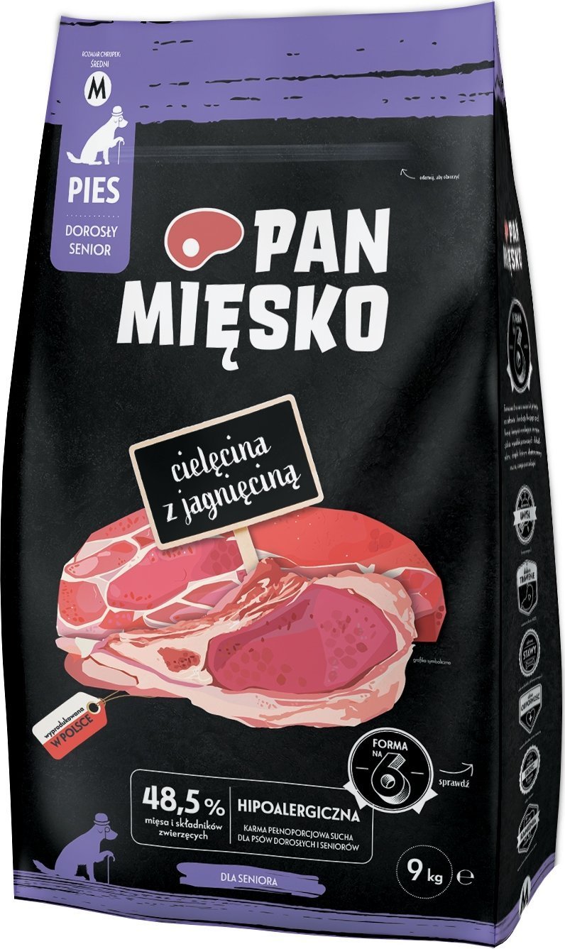 Pan Mięsko Karma sucha dla psa Cielęcina z jagnięciną (senior) chrupki M 9kg
