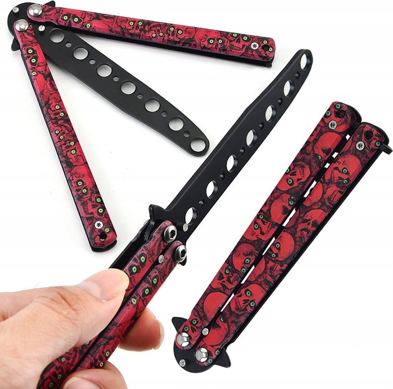 NÓŻ MOTYLKOWY TRENINGOWY RED SKULL C69