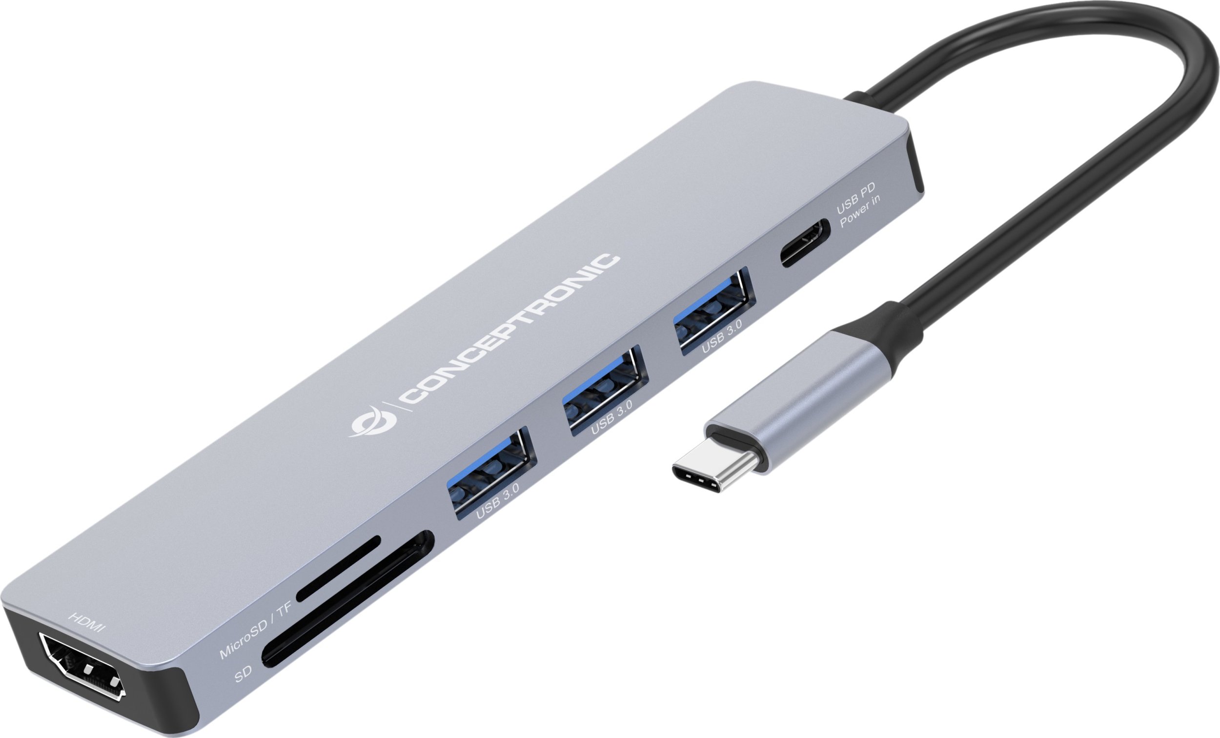 Adapter AV Conceptronic CONCEPTRONIC Dock USB-C->HDMI,USB3.0,100WPD 7-in-1 0.25m gr