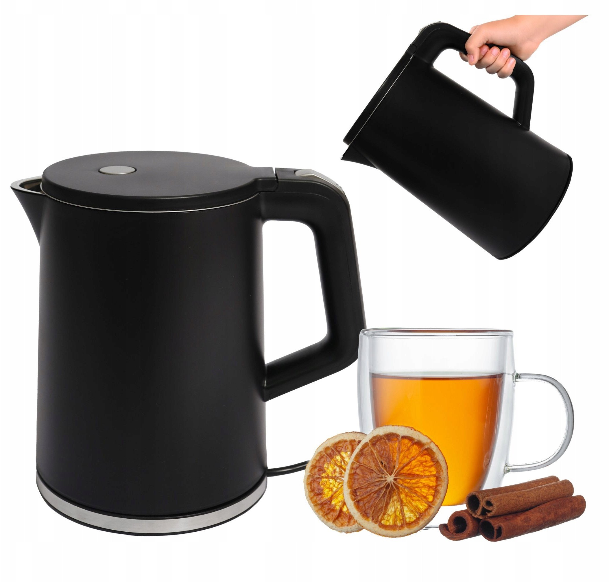 Czajnik elektryczny bezprzewodowy turystyczny 1500 W 1.2 l obrotowy czarny