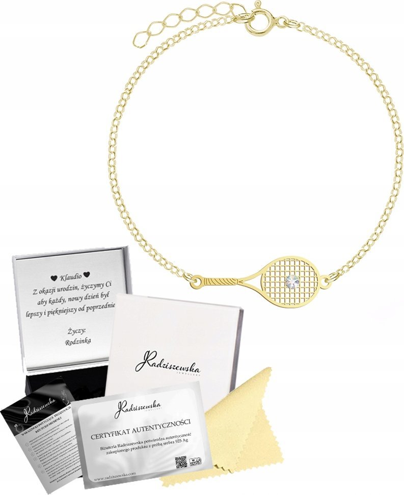 Radziszewska Jewellery Złota Bransoletka Rakieta Tenisowa SREBRO 925 Prezent DEDYKACJA GRATIS