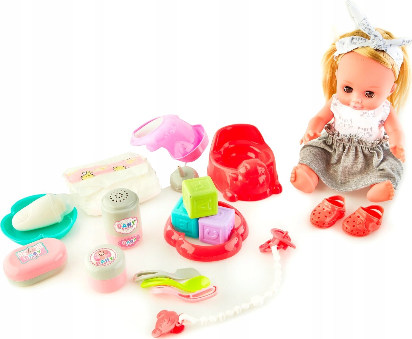 AMPQ Lalka bobas mówiąca z akcesoriami dla niemowlaka oraz plecakiem dla małej mamy