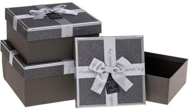 Pudełko prezentowe z kokardą 3szt srebrny ROZETTE