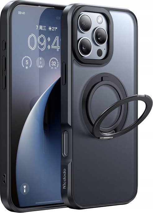 Etui McDodo PC-4933 MagSafe dla iPhone 16 Pro Max z stojakiem (czarne)