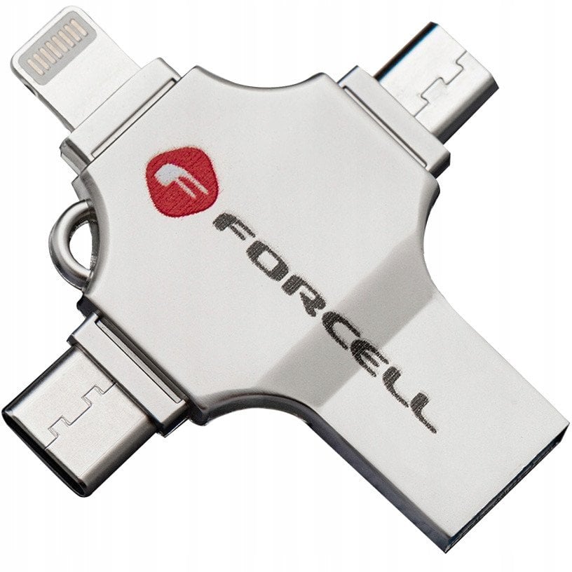 Pendrive 16GB USB 3.2 Gen 1 (USB A / USB C / Lightning / Micro USB) Forcell F-Data Metal Quad srebrny