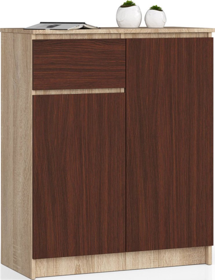 Fabryka Mebli Akord KOMODA K 80 cm 2 DRZWI 1 SZUFLADA SONOMA / WENGE