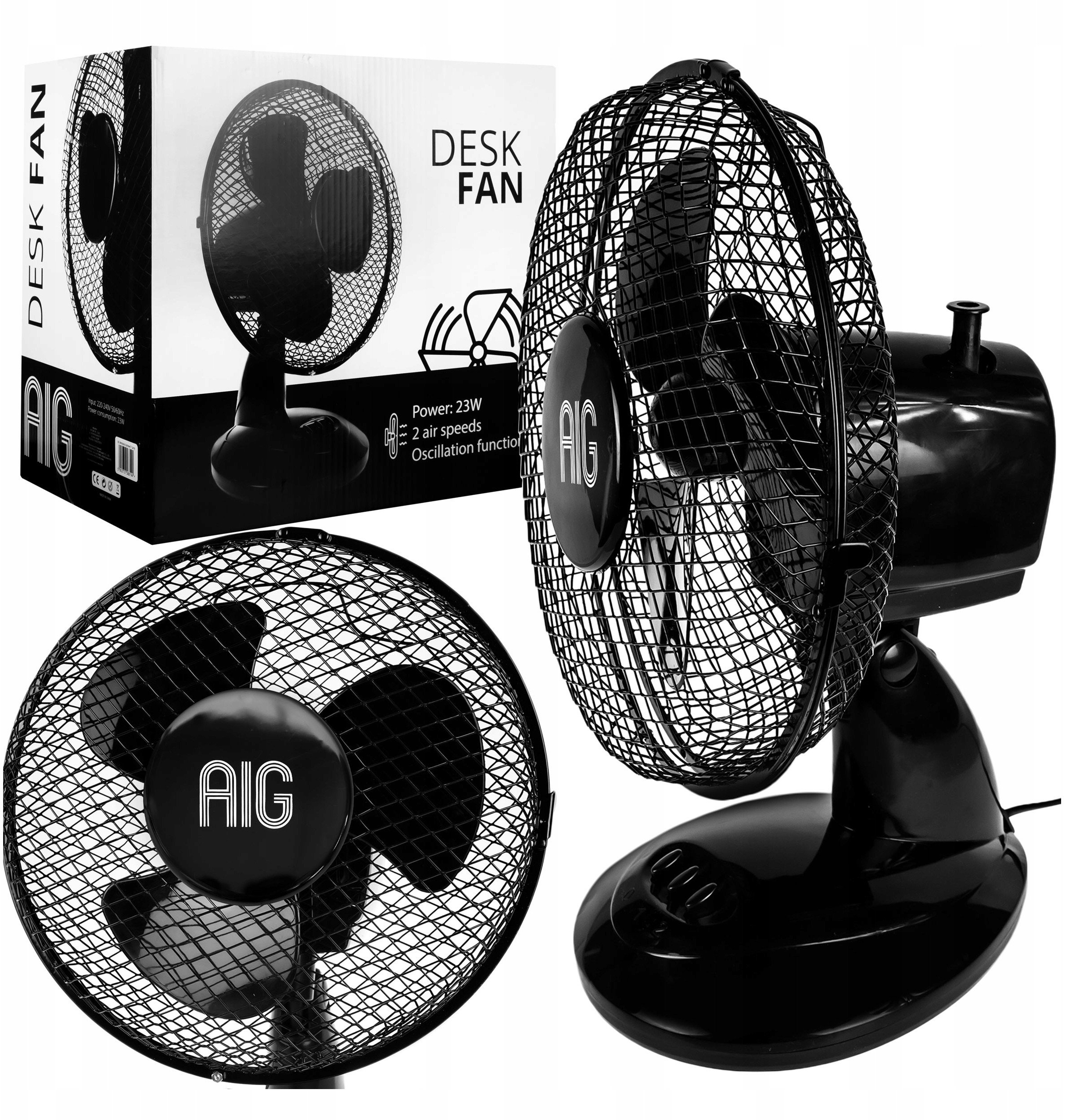 Wentylator Wiatrak Biurowy Stołowy Cichy 23W Biurkowy Kompaktowy Oscylacja