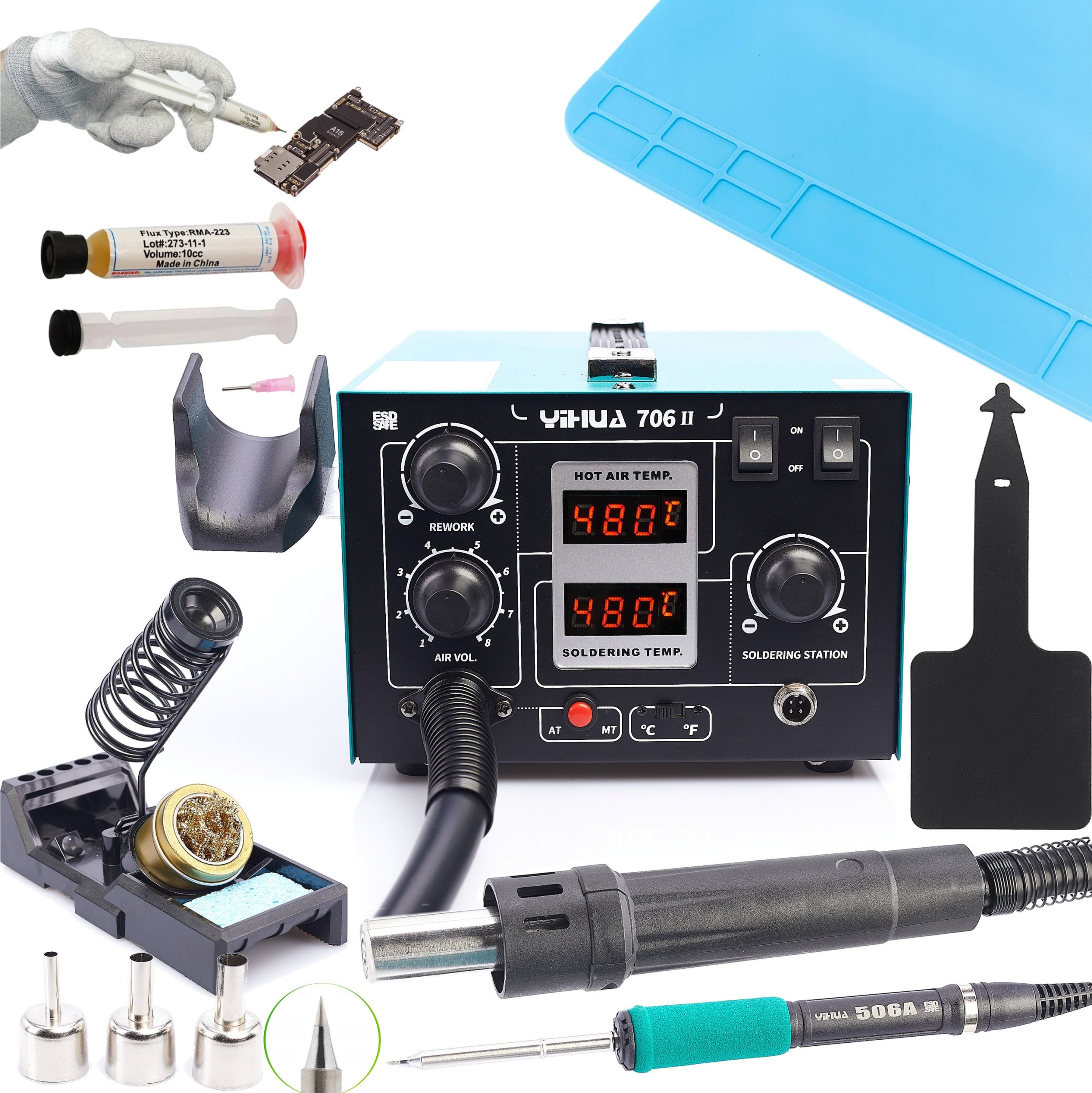 Stacja Lutownicza Hot Air Lutownica 706 II Topnik Mata Uchwyt Silikonowy