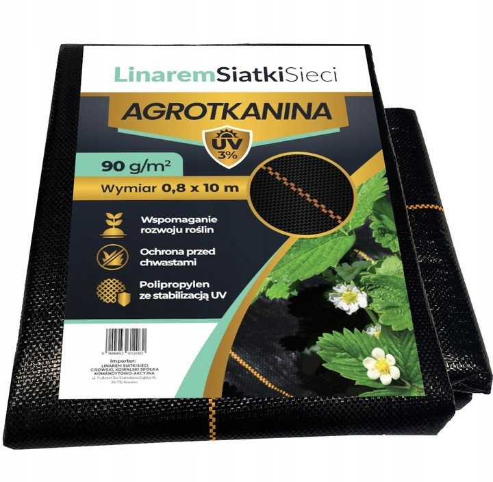 AGROTKANINA 90G 0,8x10m CZARNA AGROWŁÓKNINA UV 3%
