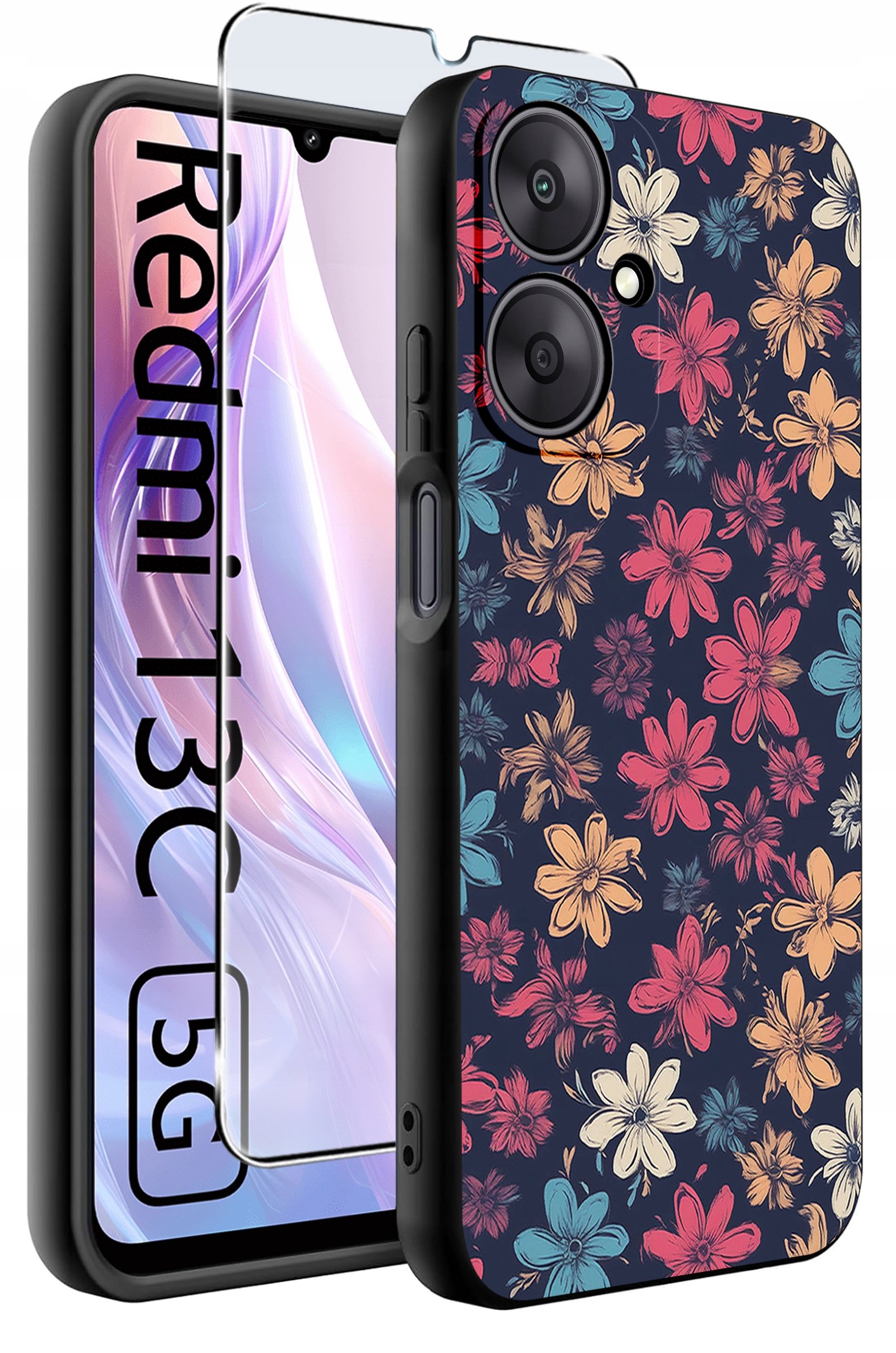 ETUI do Xiaomi Redmi 13C 5G WZORY |SILIKONOWE MATT CASE +SZKŁO HARTOWANE 9H