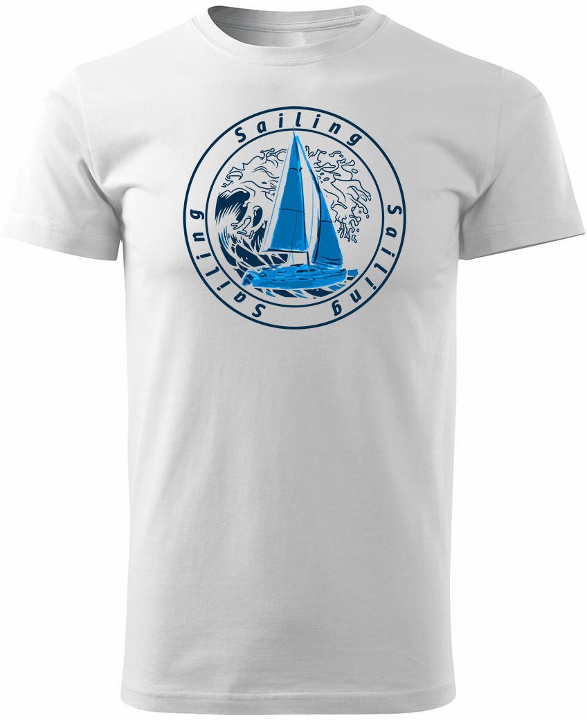 Koszulka żeglarska dla żeglarza z jachtem żaglówką męska biała REGULAR XXL