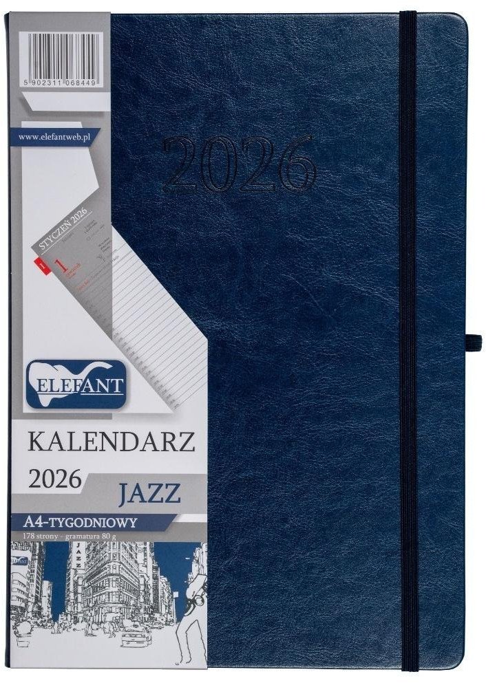 Kalendarz 2026 A4 tygodniowy Jazz granatowy